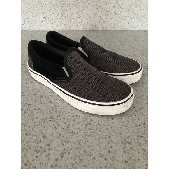 Vans Authentic Gray Black Plaid Corduroy Slip On Sneakers Shoes Womens 8 - Picture 4 of 8